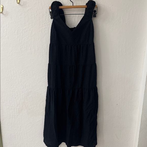 Old Navy Fit & Flare Black Midi Dress Seersucker Tie Back Small - Picture 3 of 7